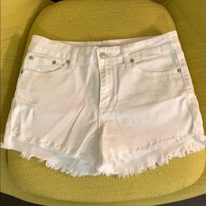 Just USA White Denim Shorts with Frayed Hem